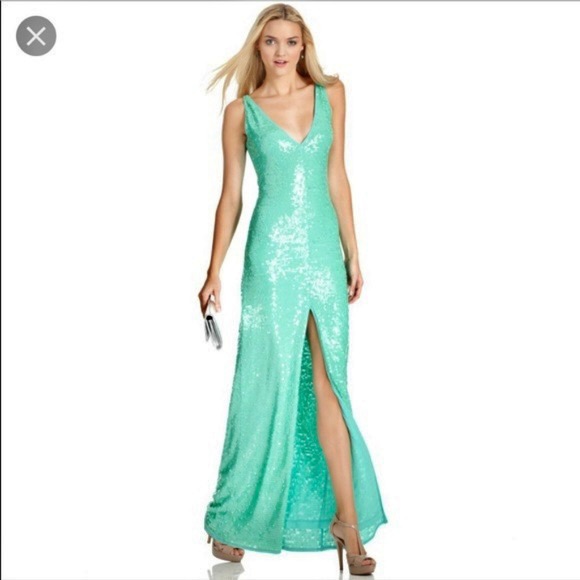 Bcbgmaxazria Aqua Sequin Gown